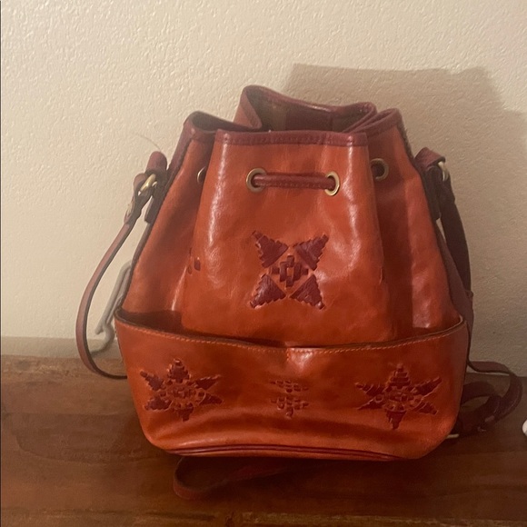 Patricia Nash Red Leather Cinch Bag with Embossed Design - Picture 6 of 12